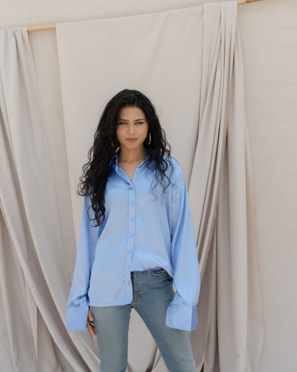 BLUE SATIN SHIRT