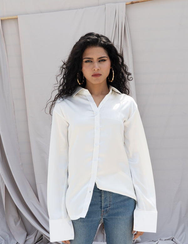 WHITE SATIN SHIRT